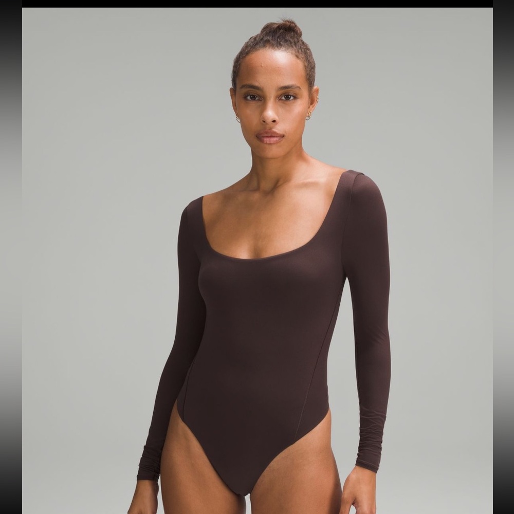 Wundermost Ultra-Soft Nulu Square-Neck Long-Sleeve Bodysuit- espresso